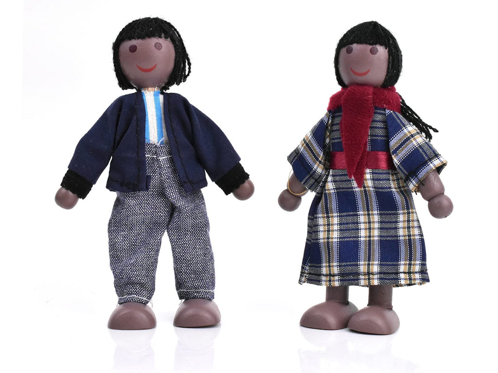 Wooden Dollhouse People 7 Pcs Family Figures with 2 Pets X850