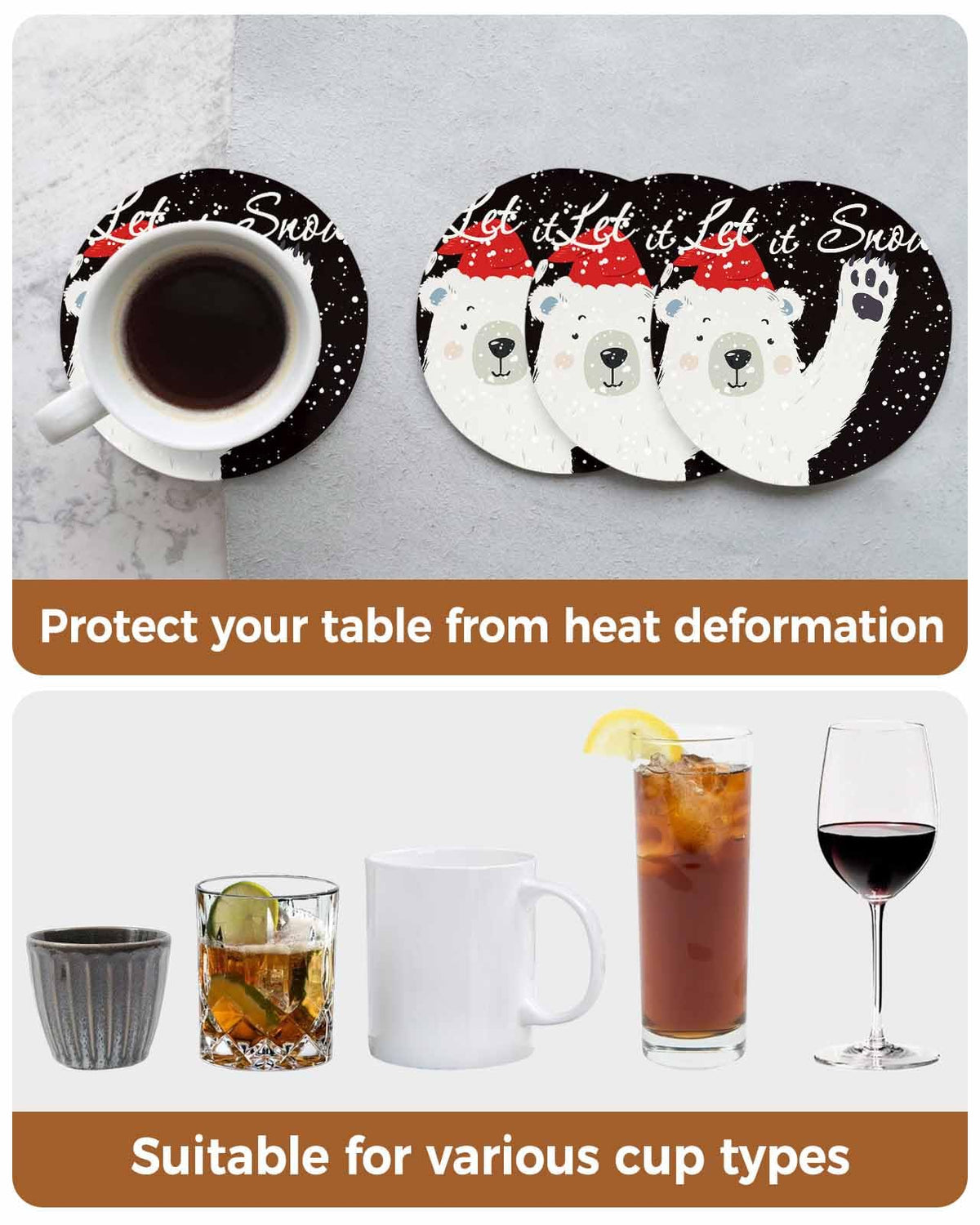 Set of 4 Absorbent Ceramic Stone Coasters with Cork Base E7938