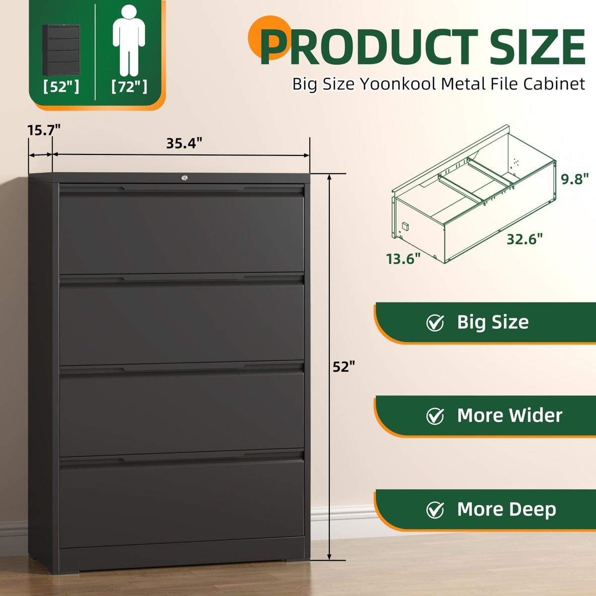 4 Drawer Metal File Cabinet with Lock A15313
