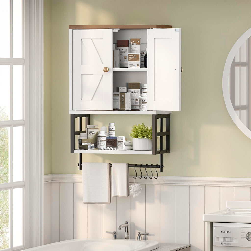 White Bathroom Wall Cabinet with Towel Bar G1033