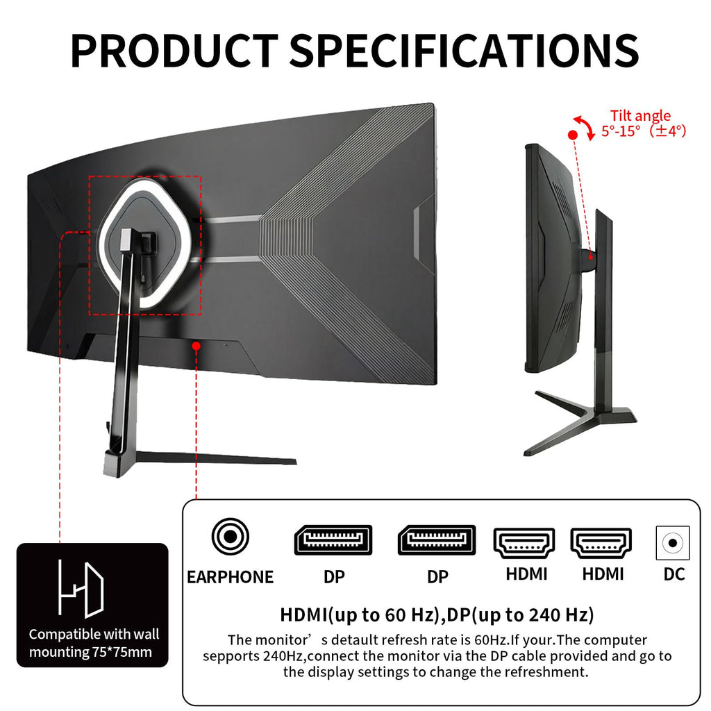 34 Inch Curved Ultrawide Gaming Monitor 240Hz WQHD N10834