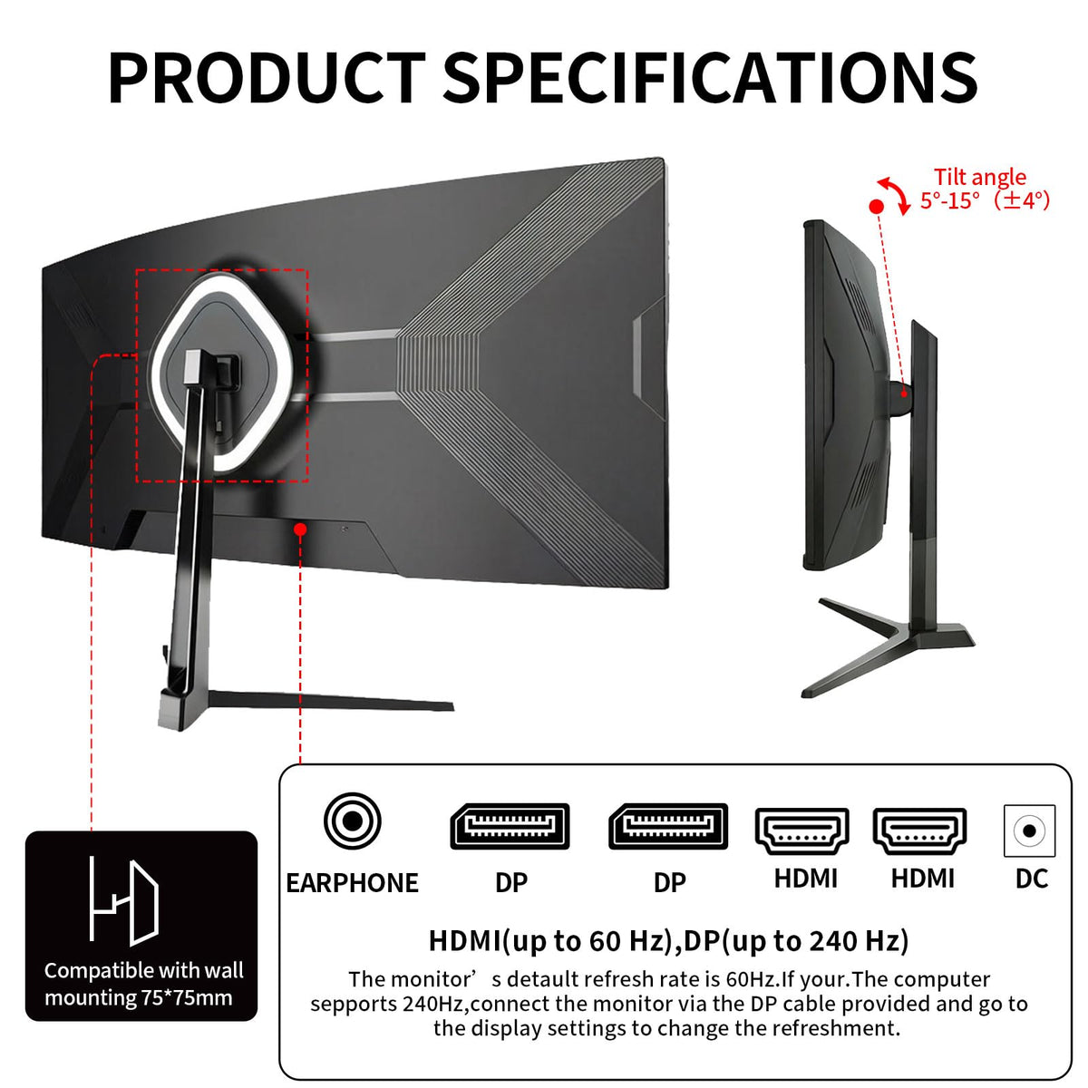 34 Inch Curved Ultrawide Gaming Monitor 240Hz WQHD N10834