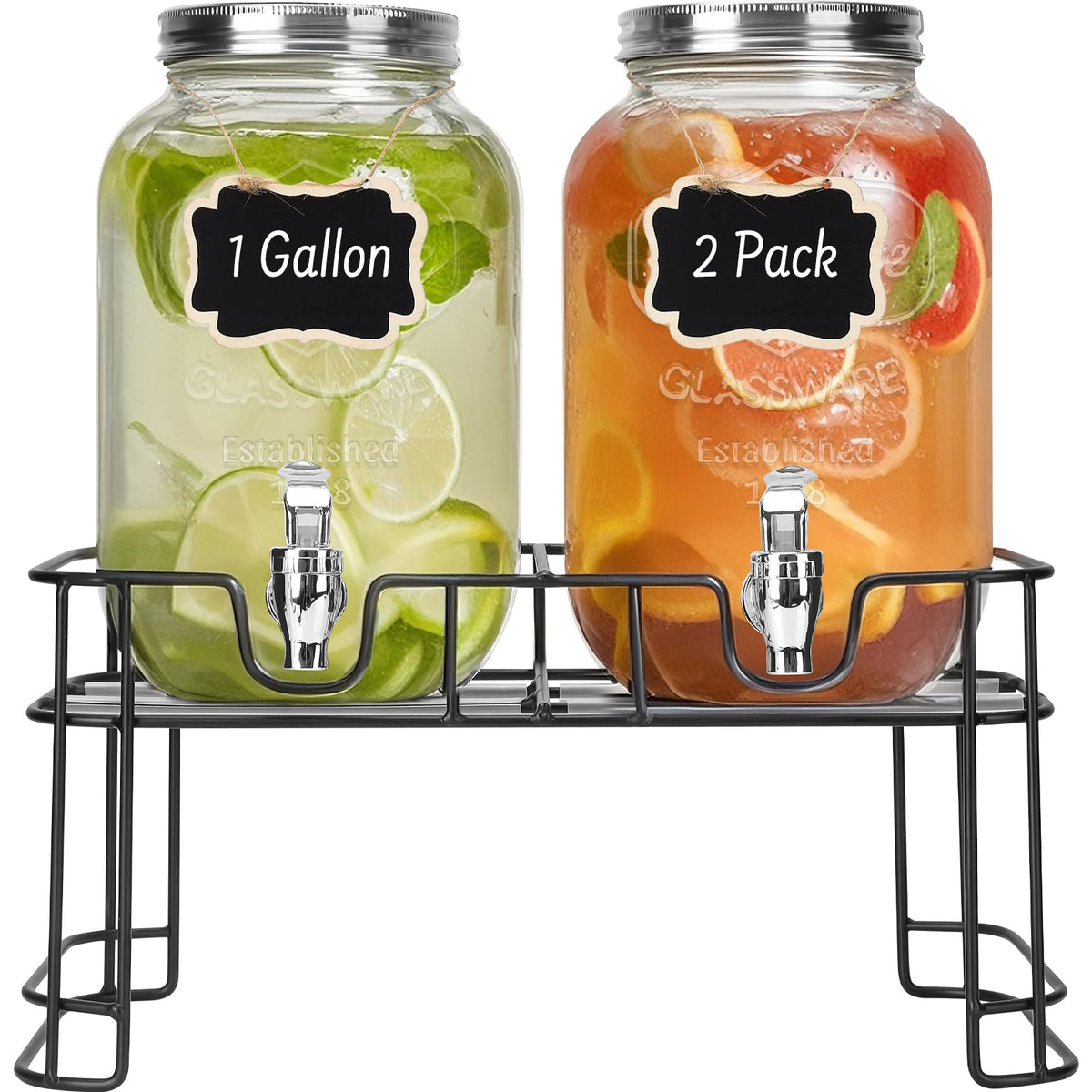 2 Pack 1 Gallon Glass Drink Dispensers with Ice Core M236
