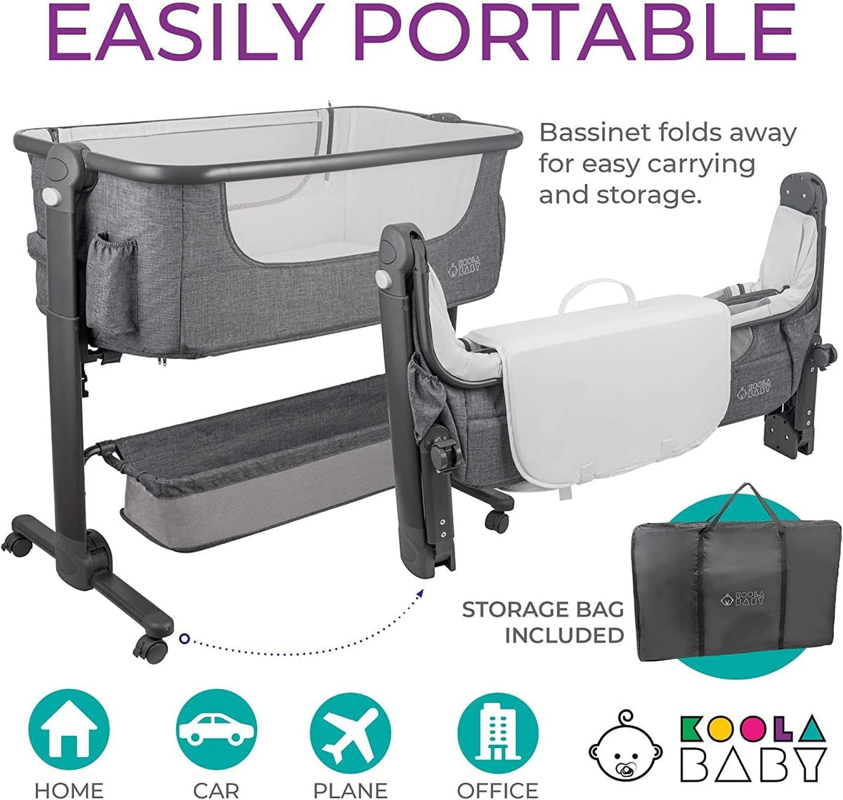 Baby Bassinet Bedside Sleeper Portable Crib with Storage Basket D847353