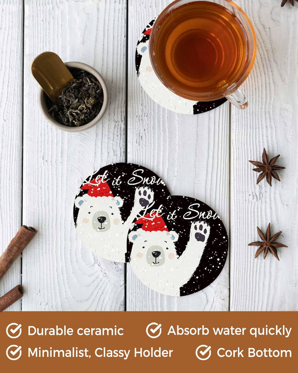 Set of 4 Absorbent Ceramic Stone Coasters with Cork Base E7938