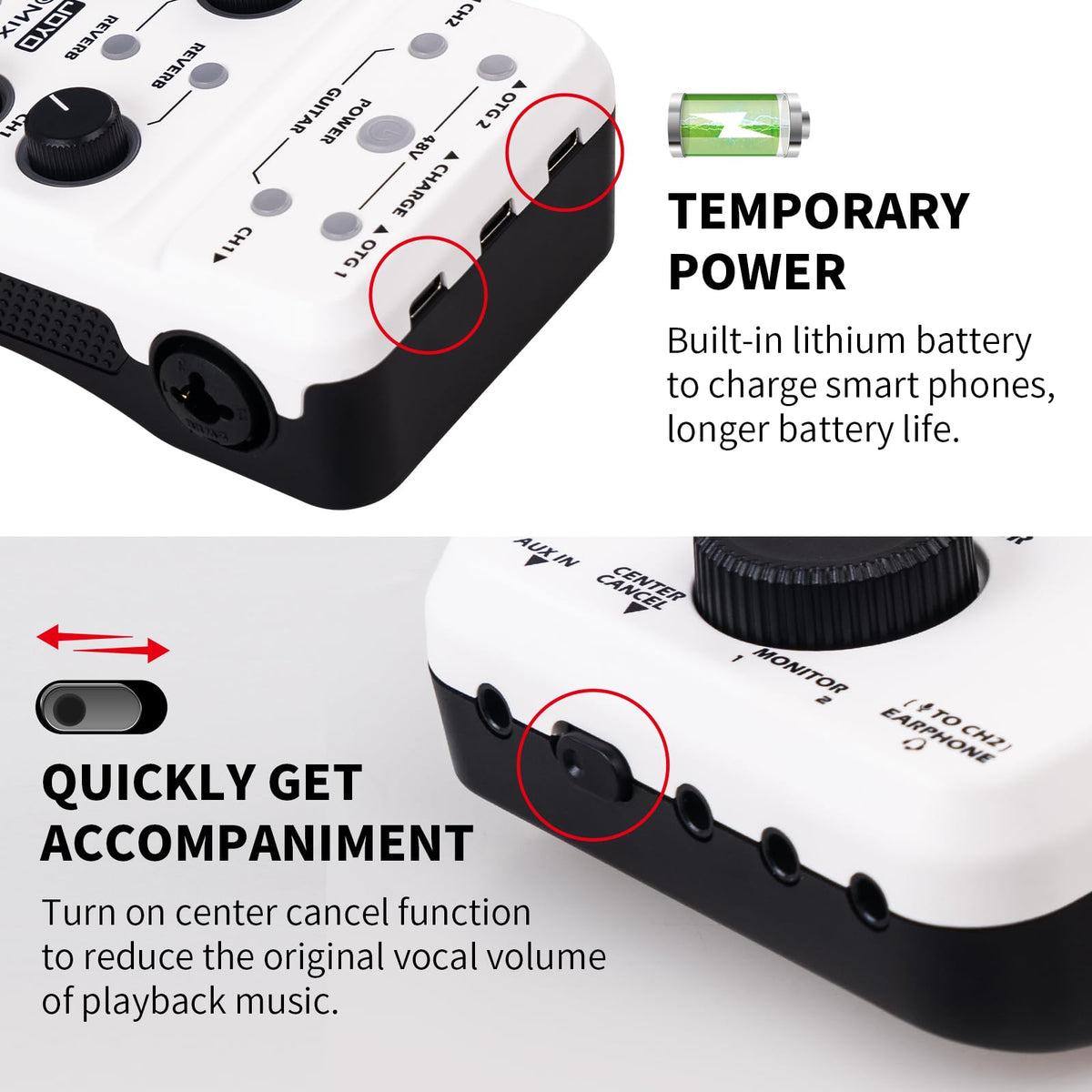 Portable Rechargeable USB Audio Interface with 48V Phantom Power W9607