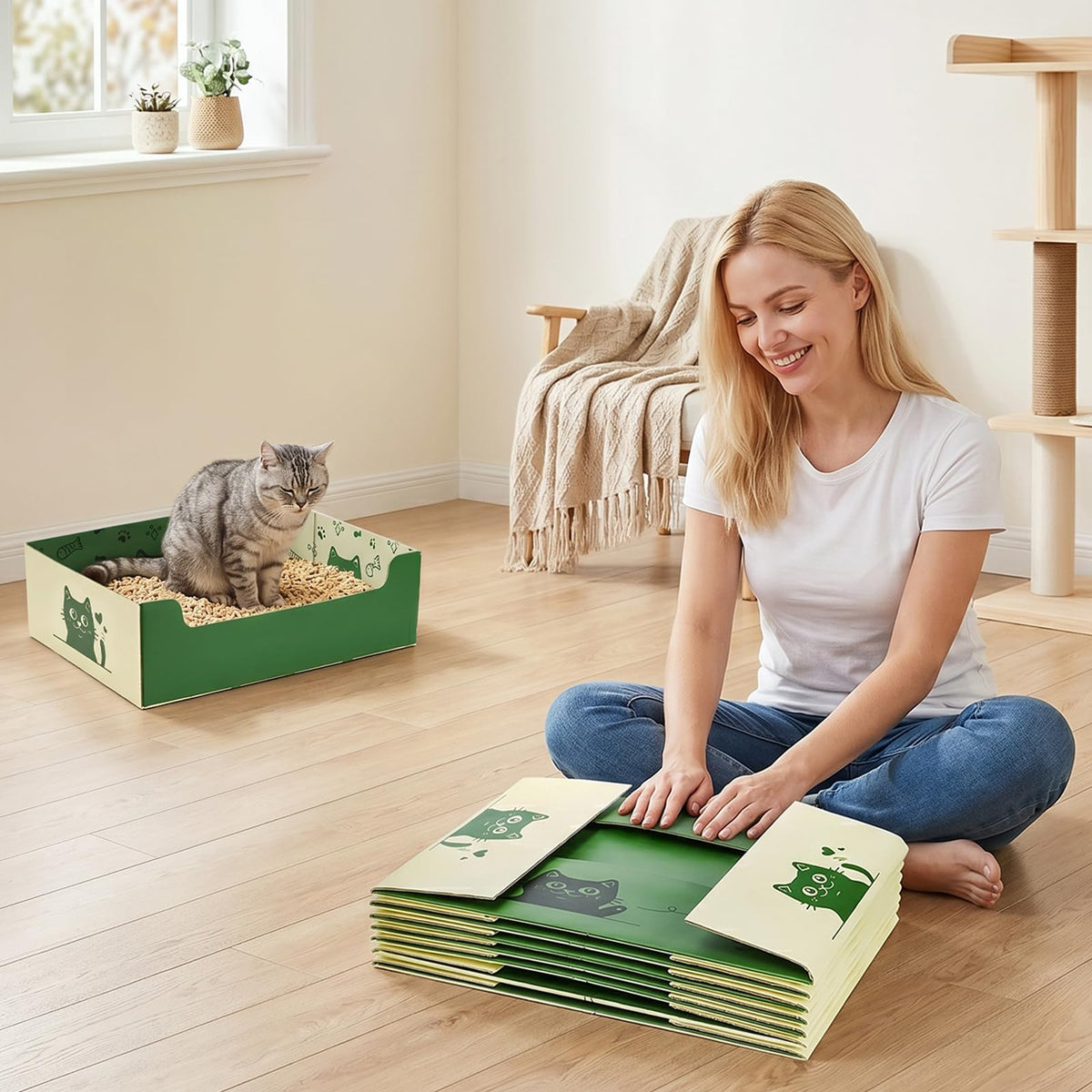 8 Pcs Disposable Cat Litter Box with Scoop J6118