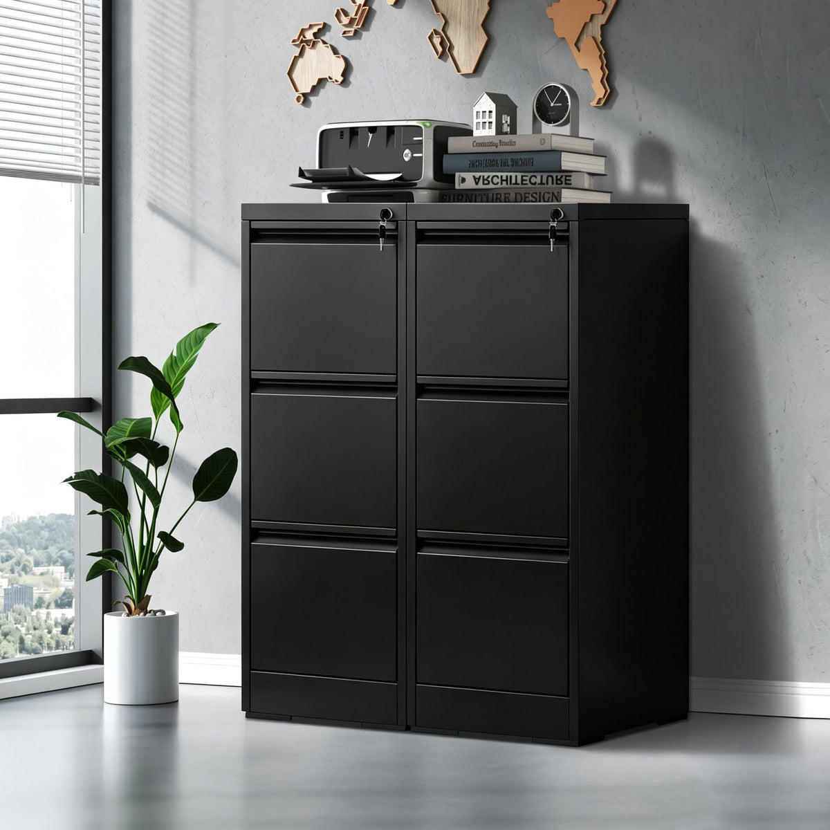 Black 3 Drawer Locking Metal Filing Cabinet W672538