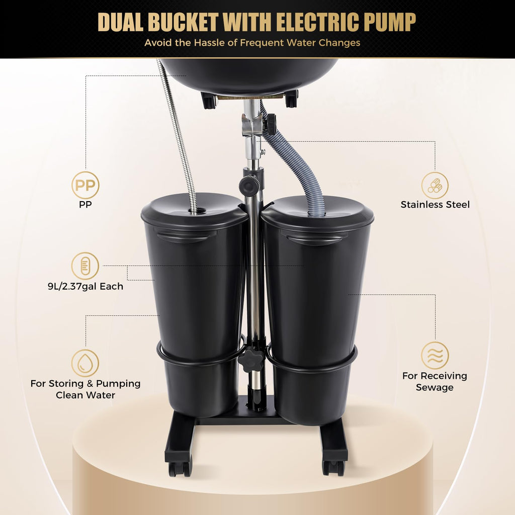 Portable Shampoo Basin with 2 Water Buckets Black I54871