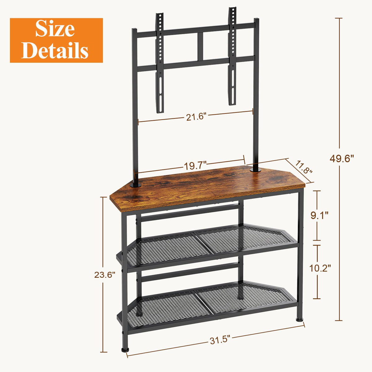 23" to 60" Corner TV Stand with Mount and Storage Shelves C9782