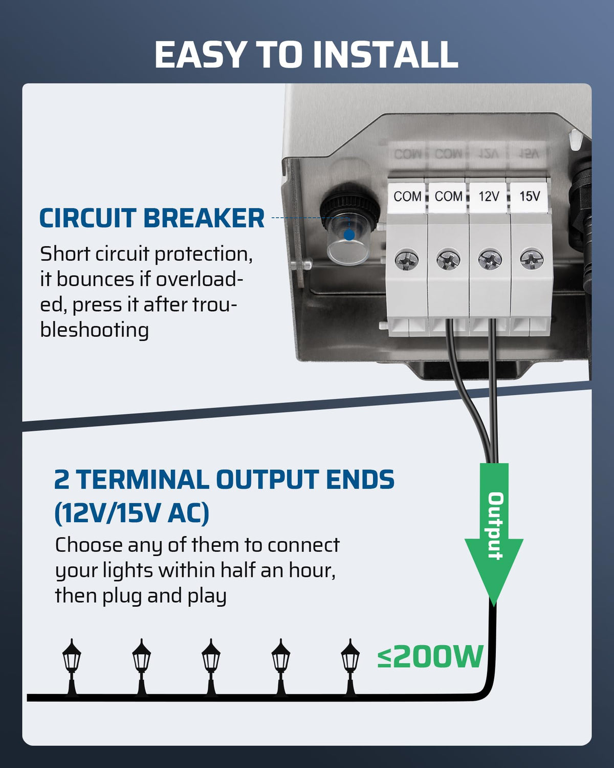 200W Low Voltage Transformer with Photocell Sensor & Timer D4113