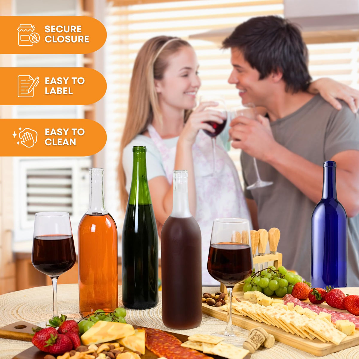 750ml Clear Glass Bottles with Lids, 48-Pack B615138