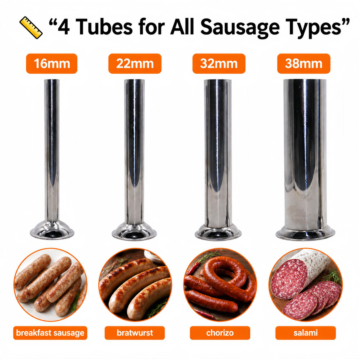 3L Stainless Steel Manual Sausage Stuffer with 4 Tubes P2343