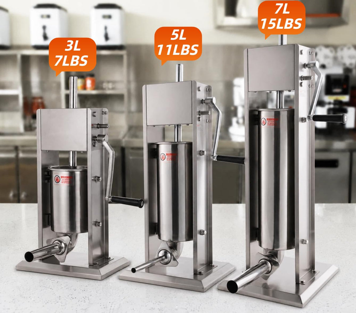 3L Stainless Steel Manual Sausage Stuffer with 4 Tubes P2343