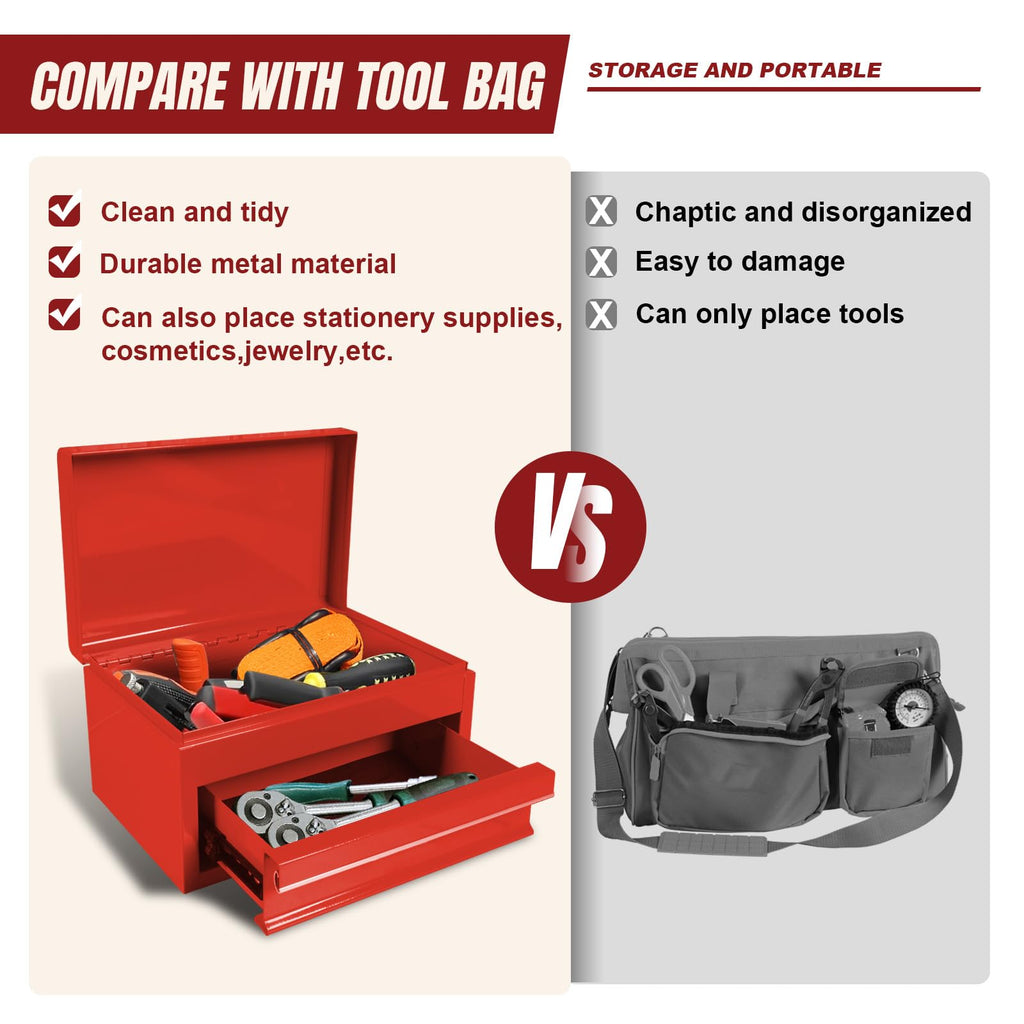 10" Mini Portable Steel Tool Box with Drawer E82354
