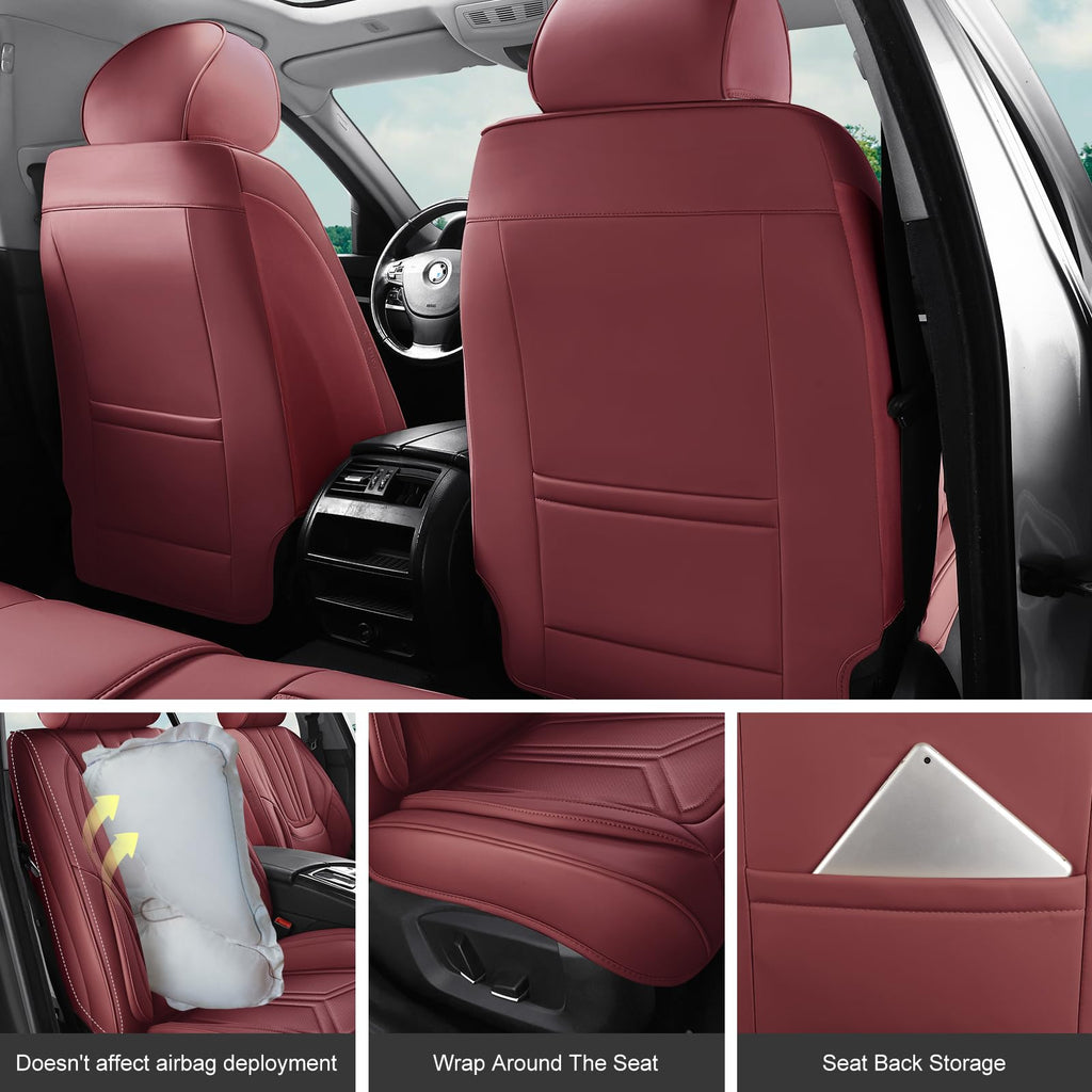 Burgundy Leather Full Set Car Seat Covers C6847