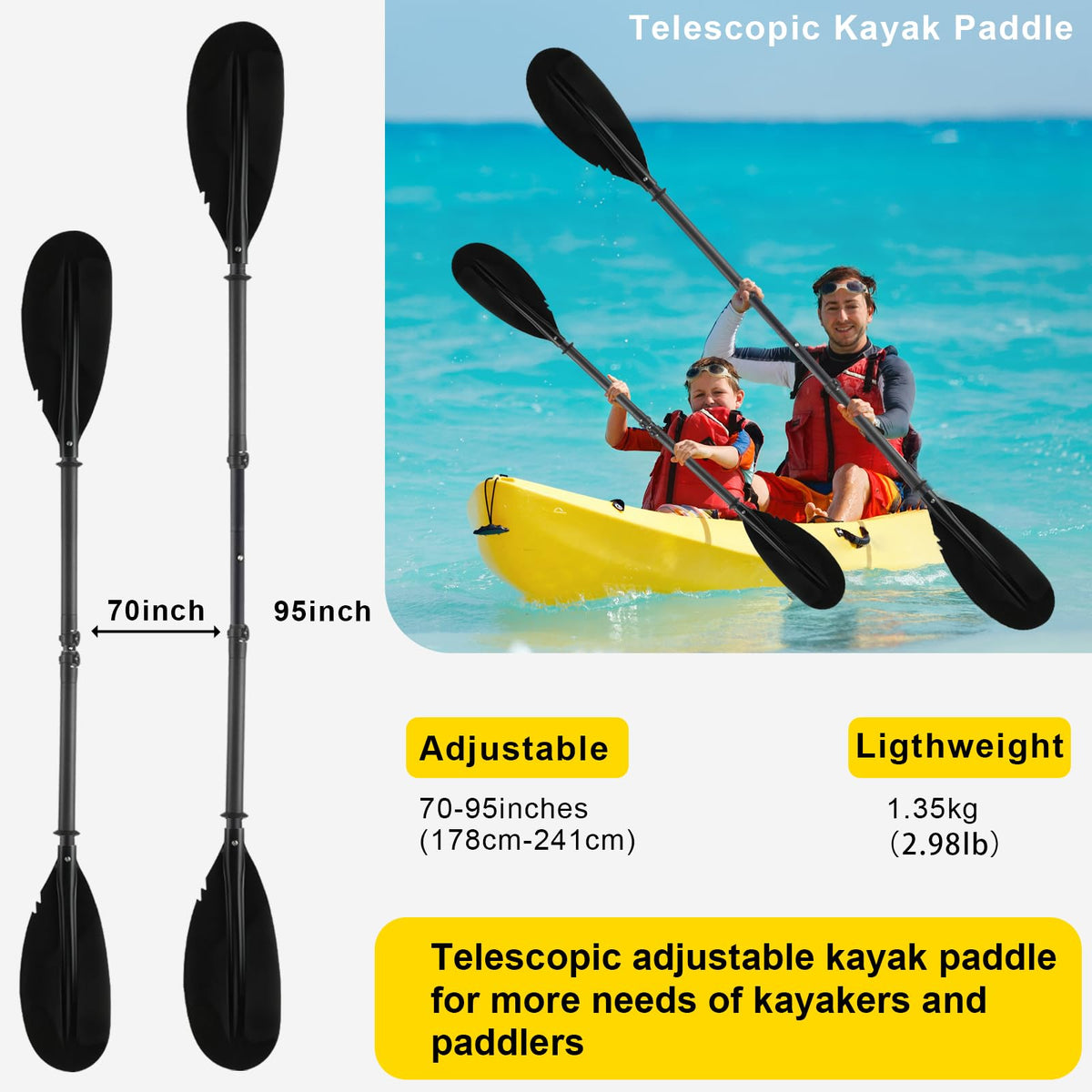 Telescoping Kayak Paddle Black 94inch X163216
