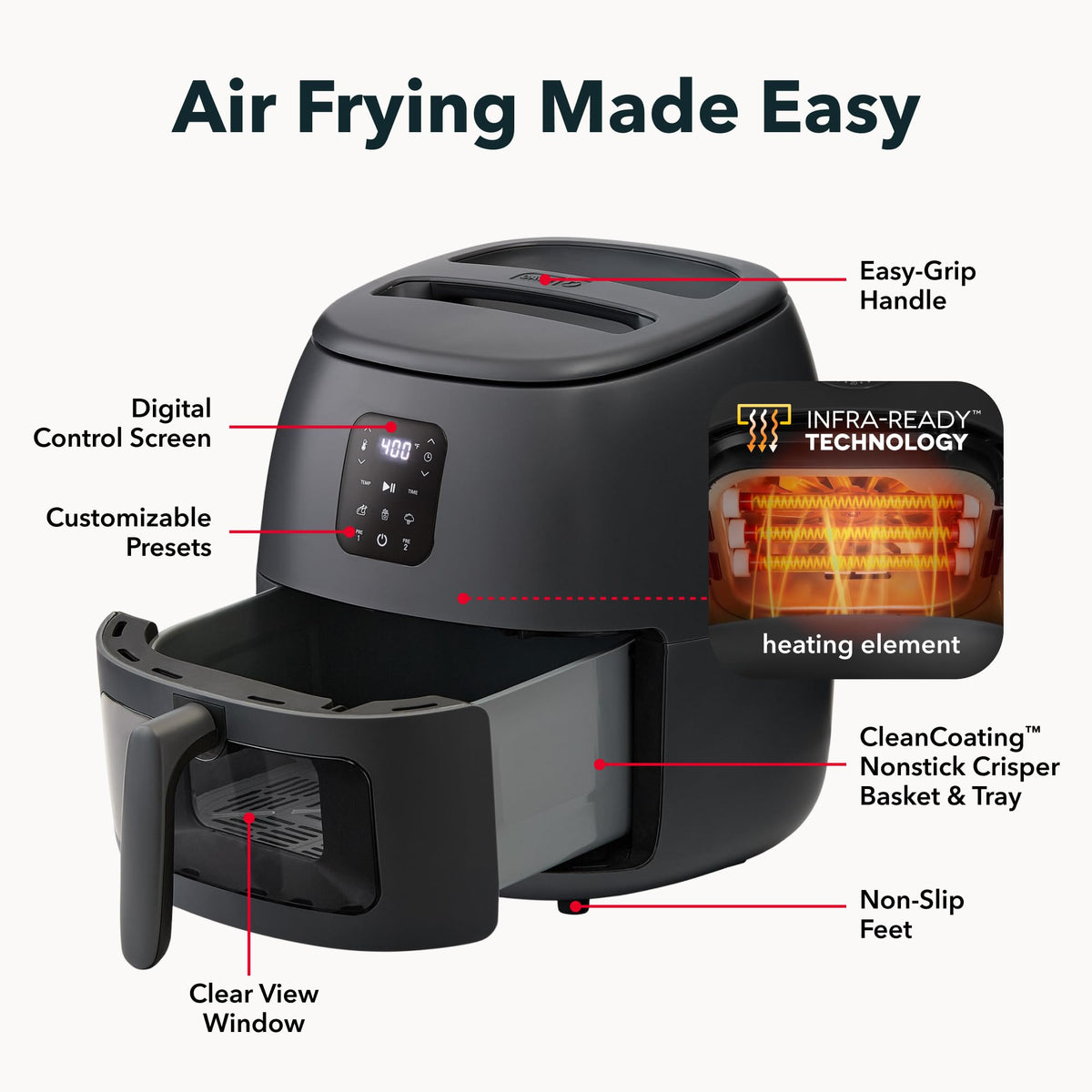 6 Quart Ceramic Nonstick Digital Air Fryer I325