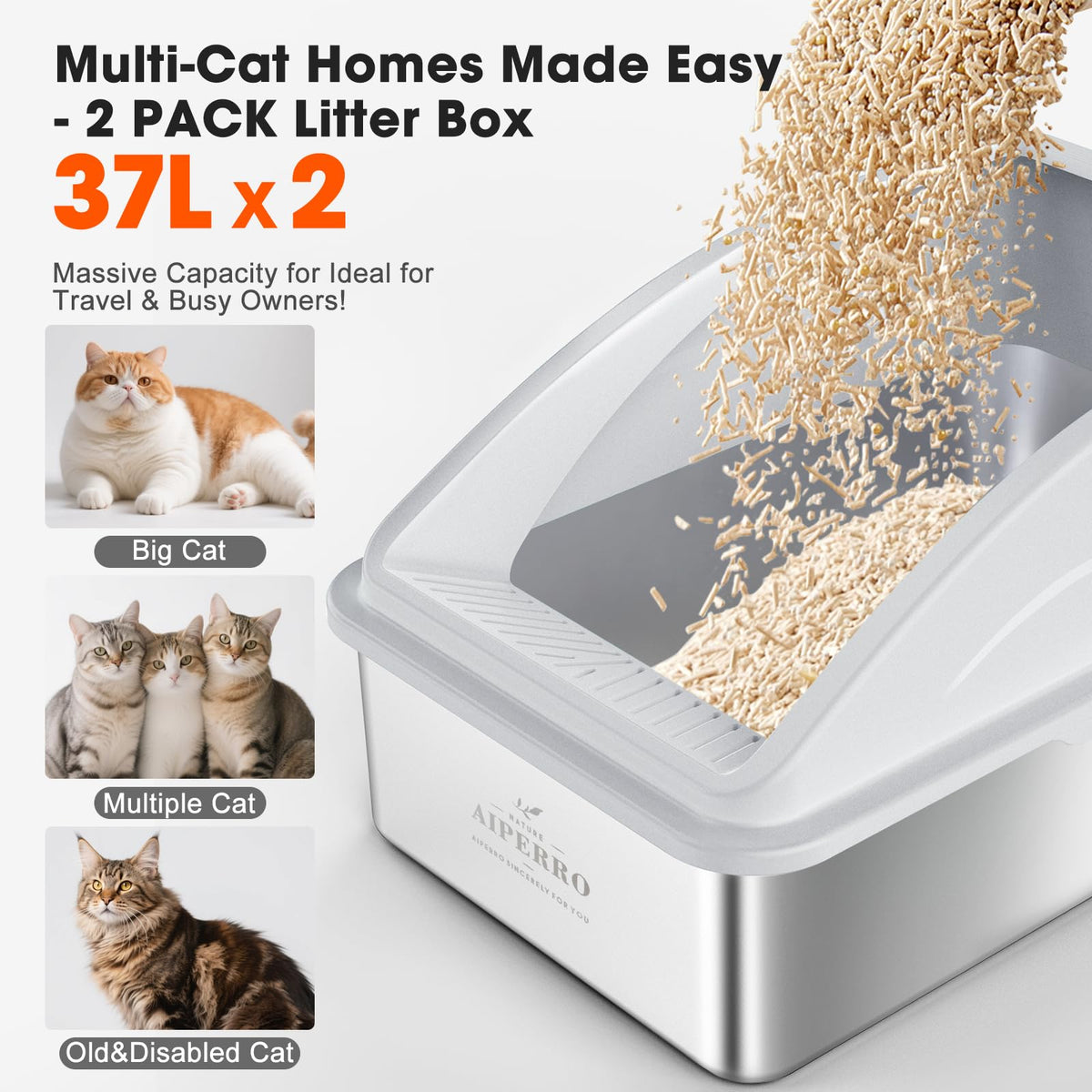 XL Enclosed High Sided Stainless Steel Cat Litter Box with Lid I710211