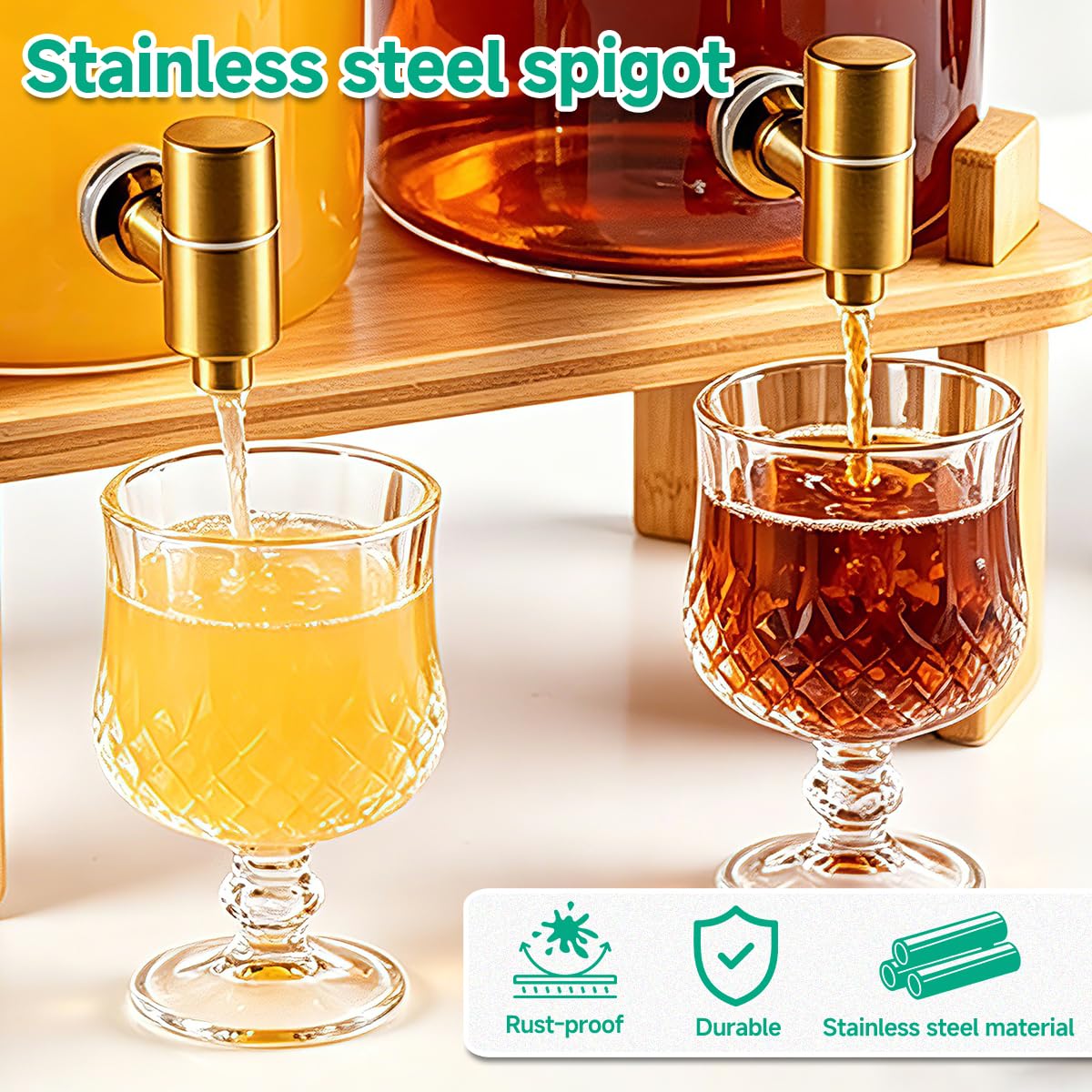 2 Gallon Glass Beverage Dispenser with Spigot and Bamboo Stand Q396