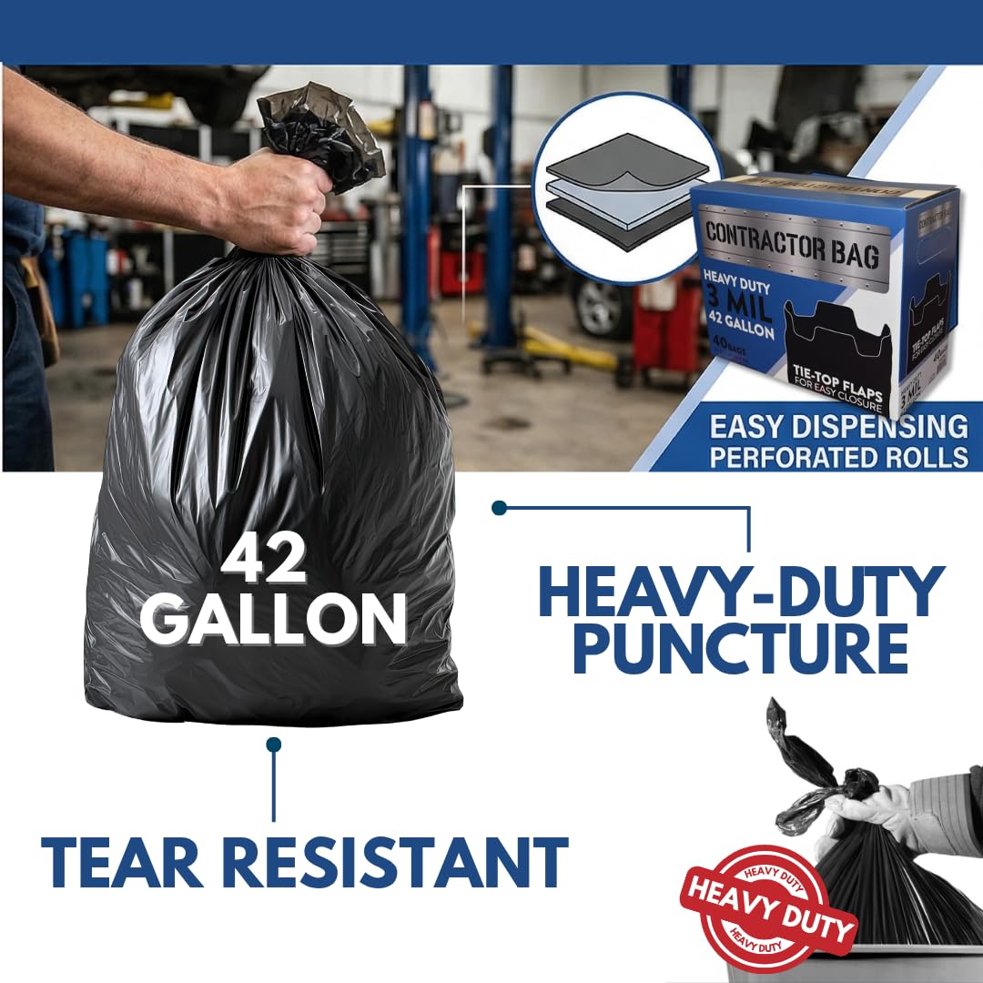 42 Gallon Black Contractor Garbage Bag, 40 Count H4519