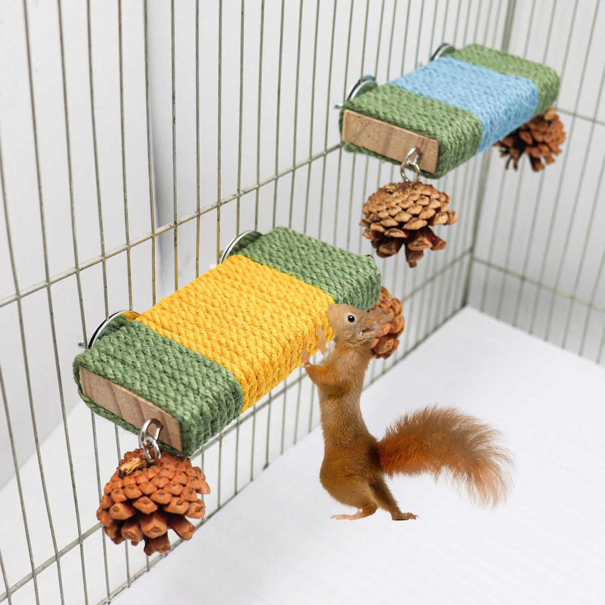 2 Pack Cage Platform with Rope and Pine Cone Decor L36684