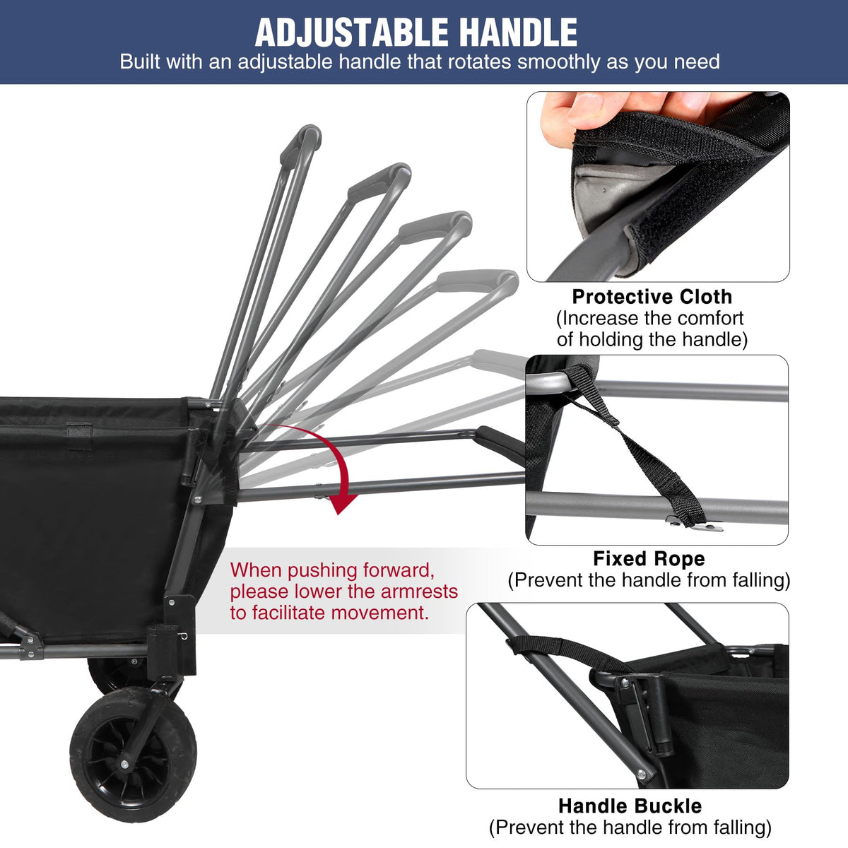 Folding Dog Wagon Cart with Extendable Rear End, 220L Collapsible Utility Cart, Black H1240
