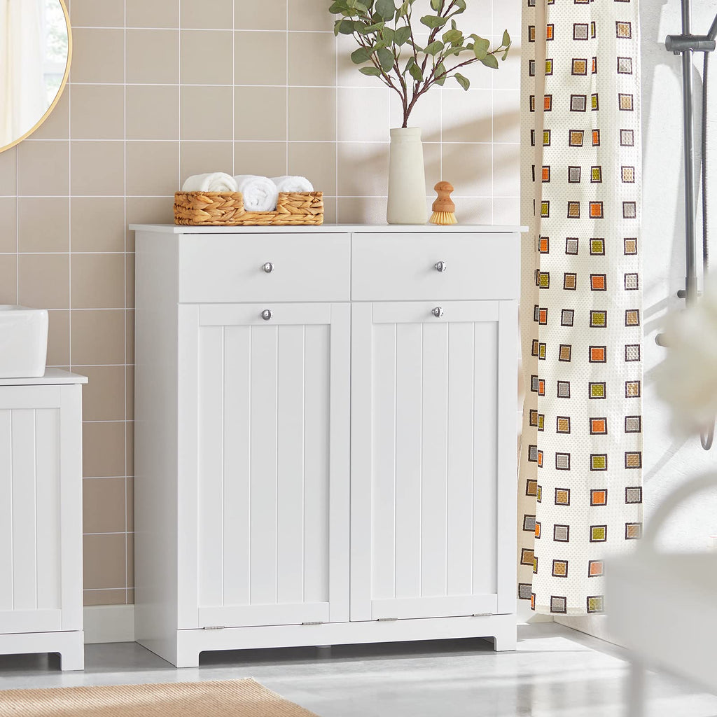 White Laundry Hamper Cabinet with 2 Baskets J13167
