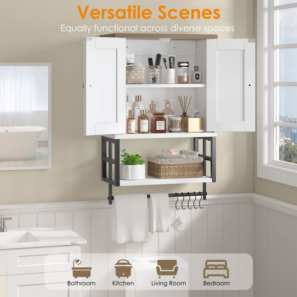 White Bathroom Wall Cabinet with Towel Bar G1033