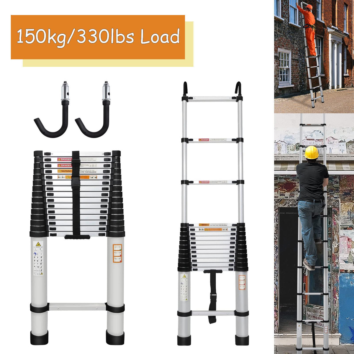 20.3ft Aluminum Telescoping Ladder 330lbs P156