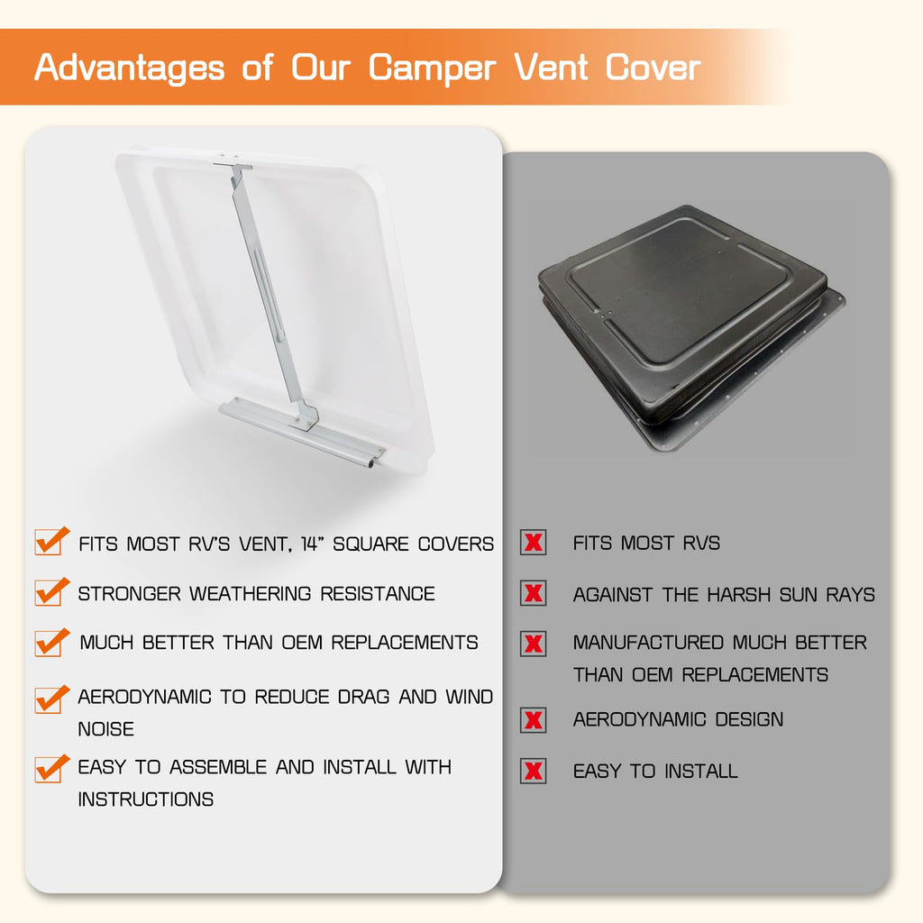14" White Plastic Square RV Roof Vent Cover V4416