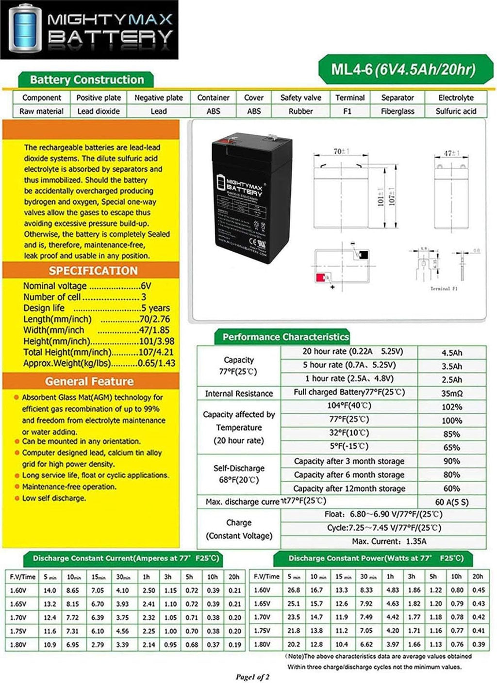 6V 4.5AH SLA Battery 2 Pack N852