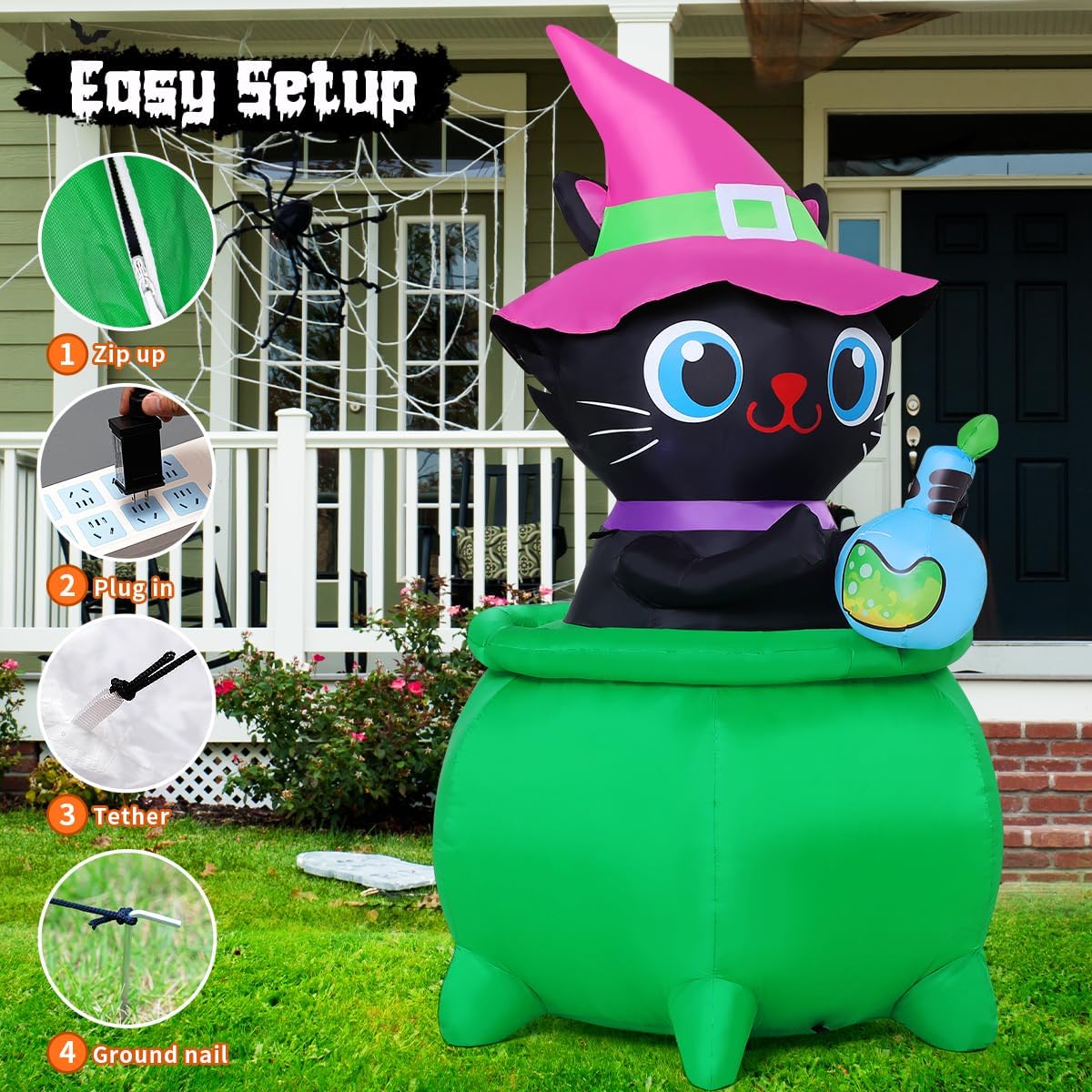 6 FT Halloween Inflatable Cat with LED Lights Y910