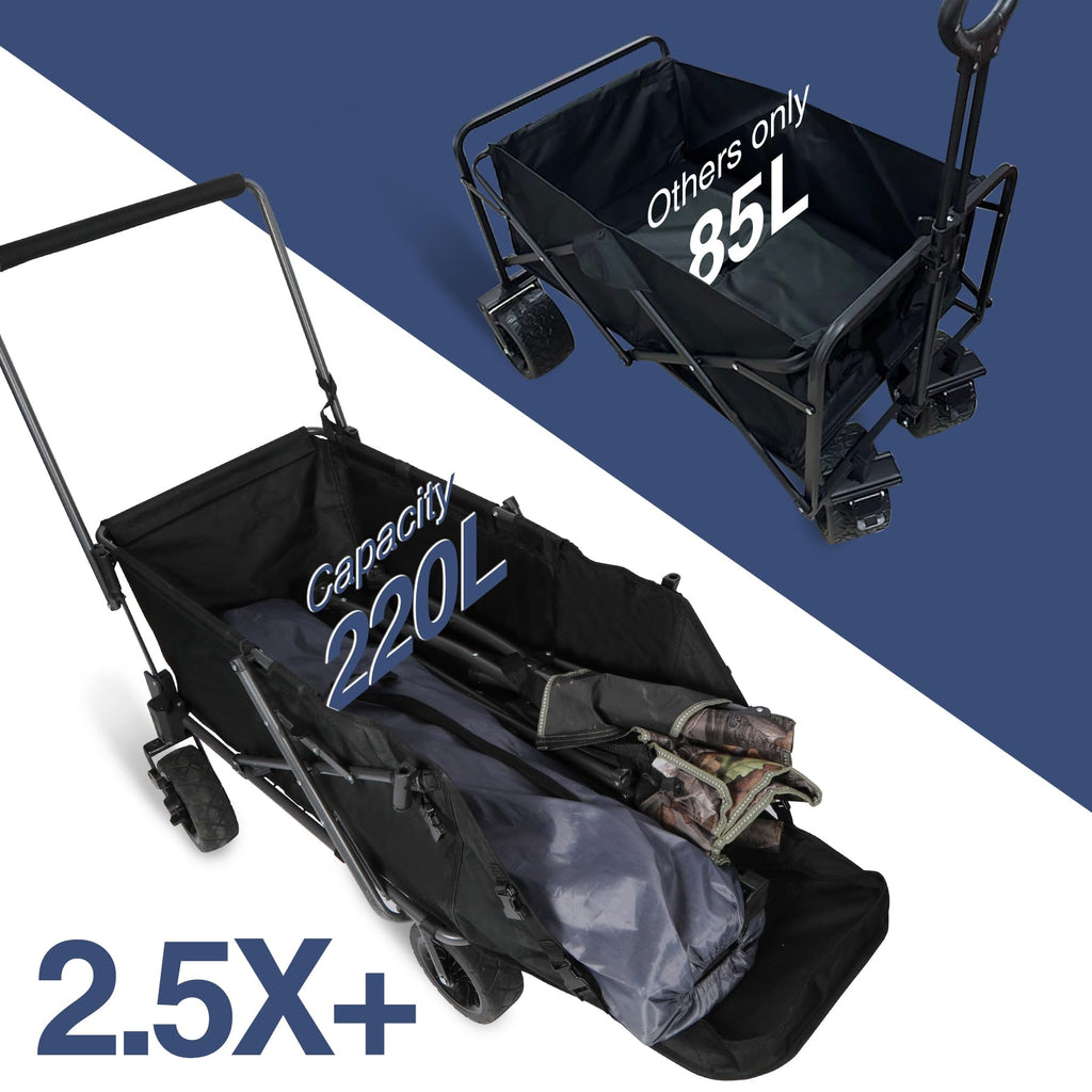 Folding Dog Wagon Cart with Extendable Rear End, 220L Collapsible Utility Cart, Black H1240