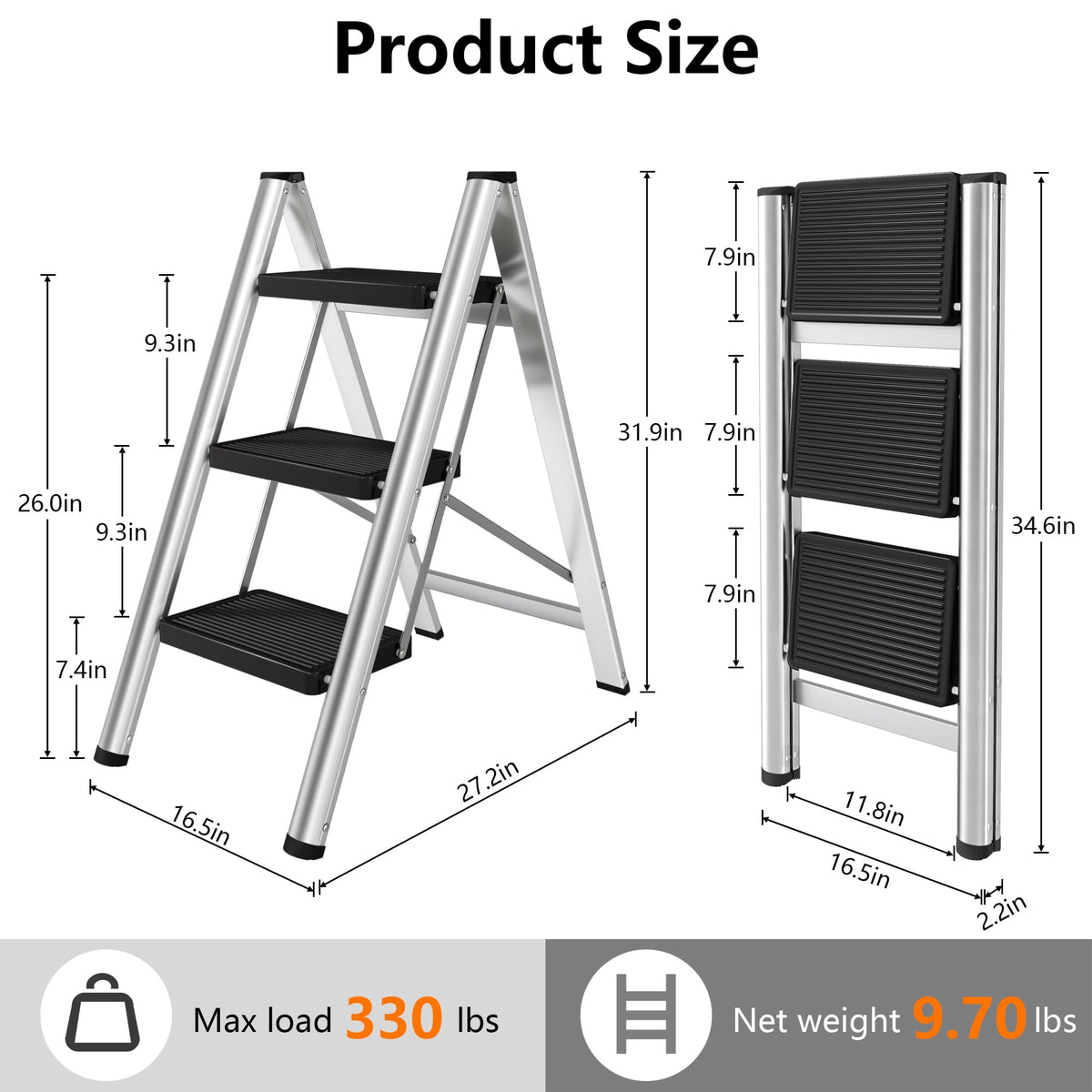 Folding Step Stool with Anti-Slip Pedals K324617