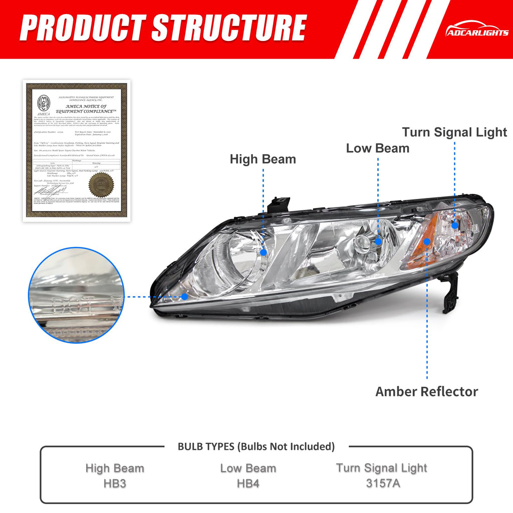 2006-2011 Honda Civic Halogen Headlight S57364