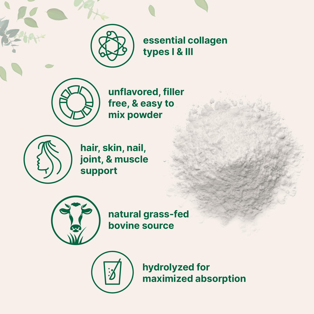 Hydrolyzed Collagen Peptides Powder, 1 lb Unflavored Type I & III V3683