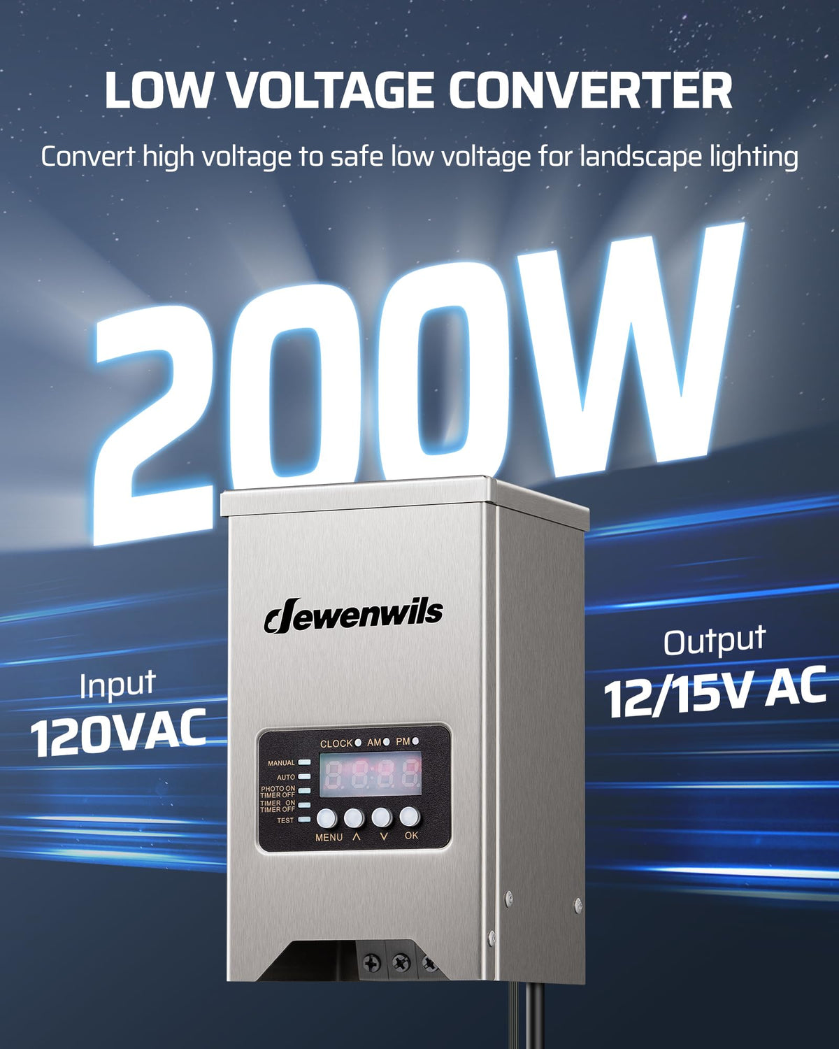 200W Low Voltage Transformer with Photocell Sensor & Timer D4113