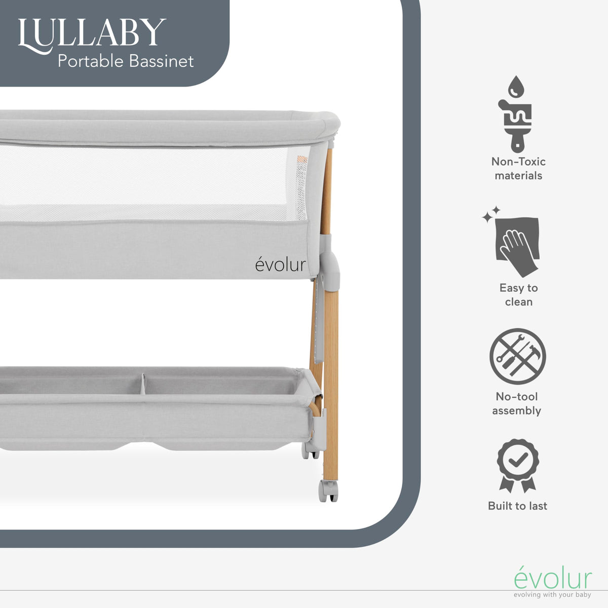 Portable Bassinet with Wheels and Storage Basket A57417