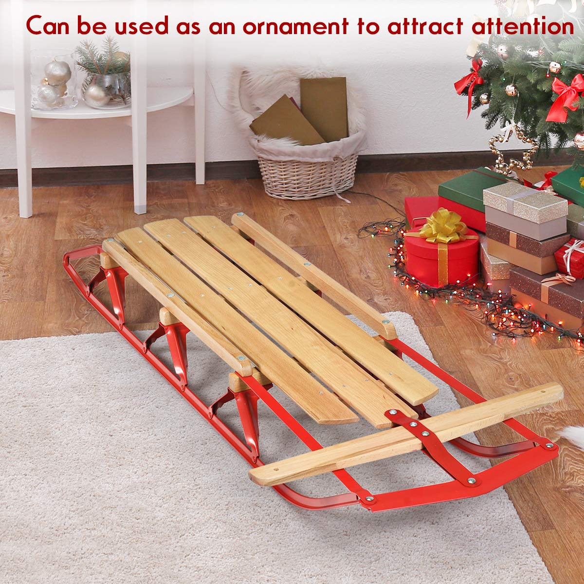 Wood Sled with Metal Runners and Steering Bar E23835