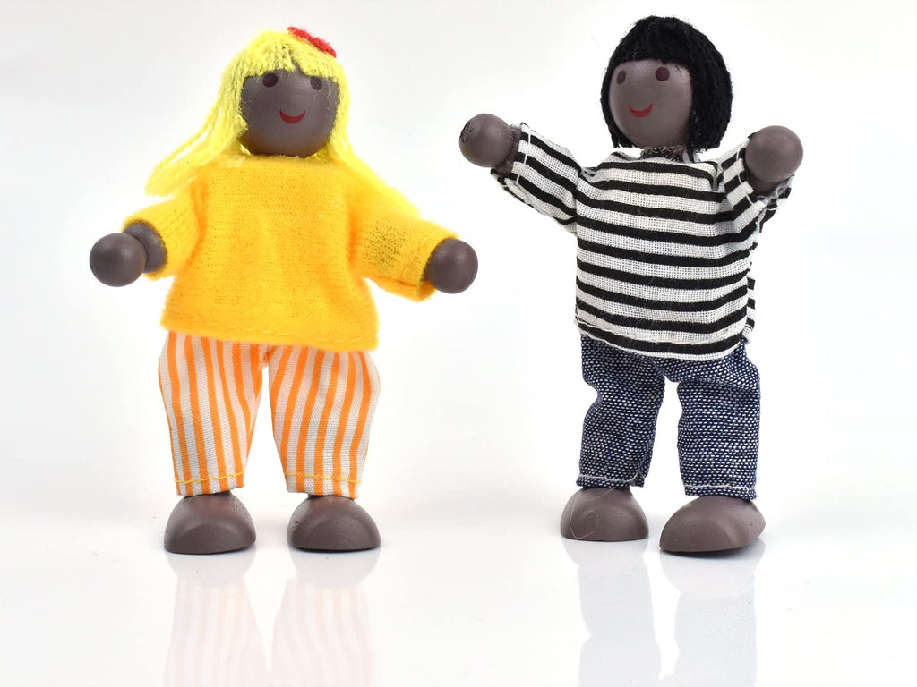 Wooden Dollhouse People 7 Pcs Family Figures with 2 Pets X850
