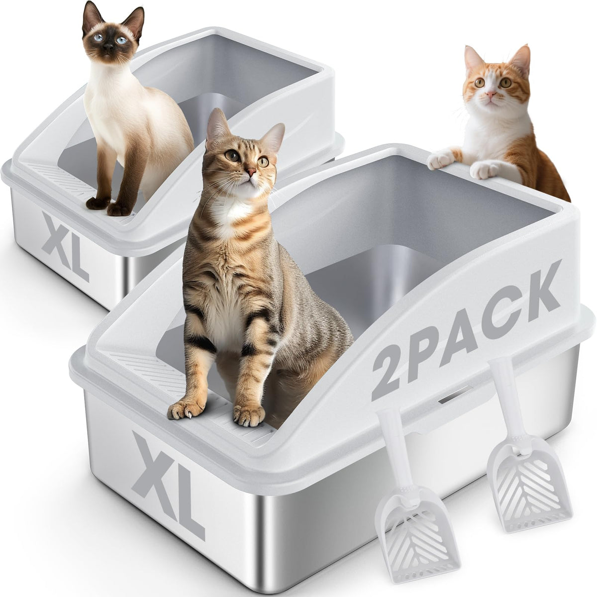 XL Enclosed High Sided Stainless Steel Cat Litter Box with Lid I710211