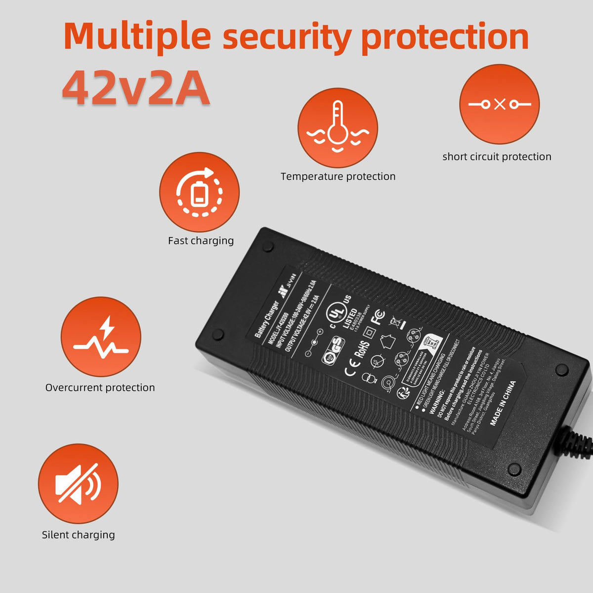 42V 2A Lithium Battery Charger with 3 Connectors V43908
