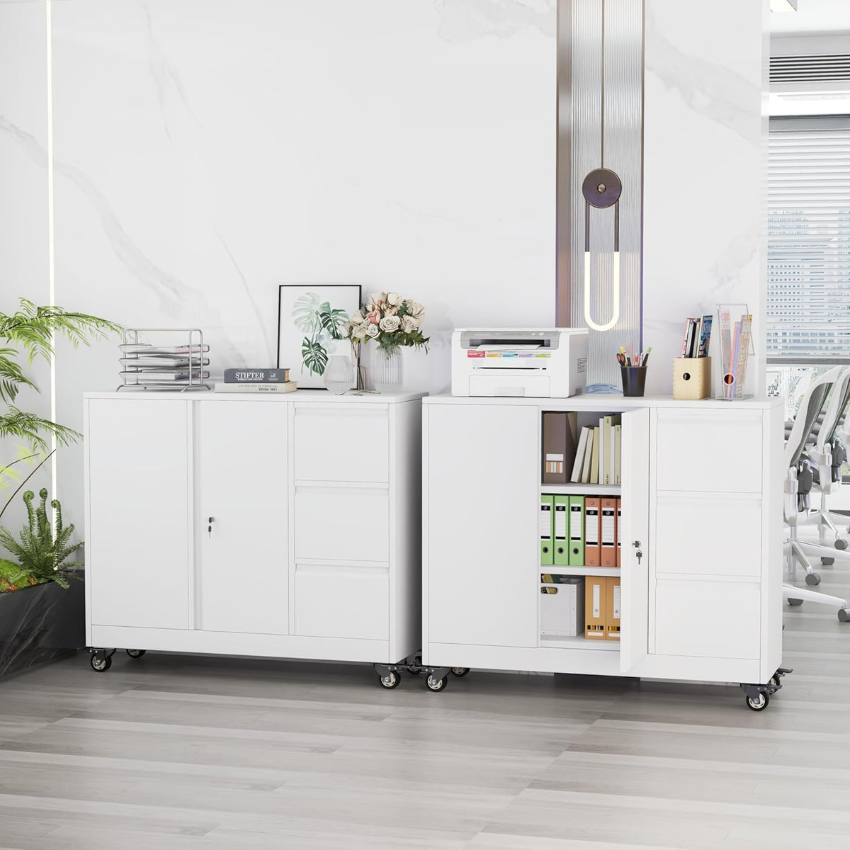 47" H 3 Drawer White Rolling Metal File Cabinet B55834