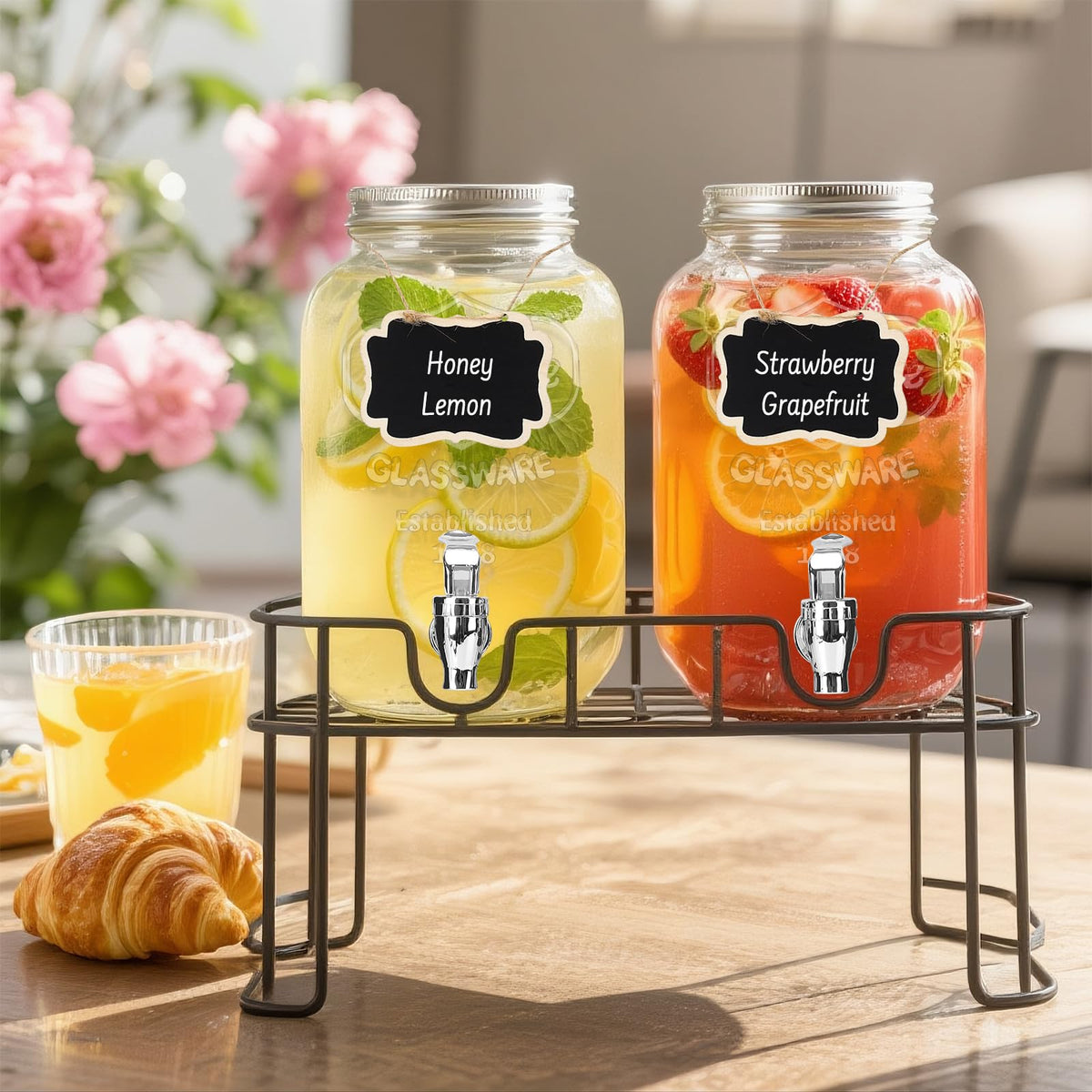2 Pack 1 Gallon Glass Drink Dispensers with Ice Core M236