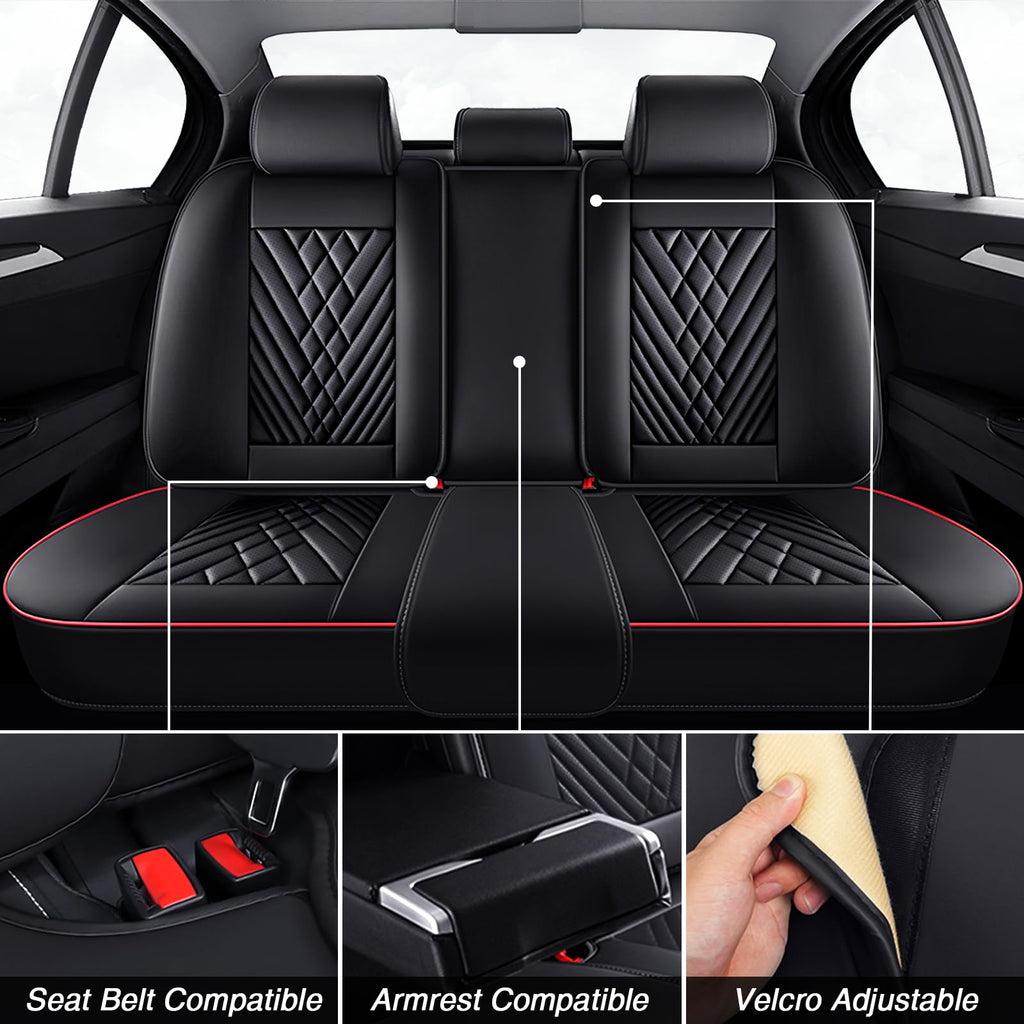 Black-Red Leather Car Seat Covers Full Set G148