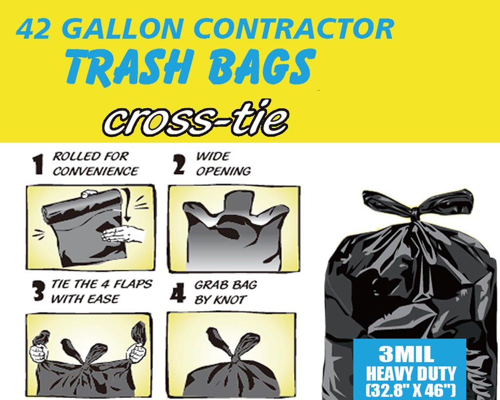 Heavy Duty 42 Gallon 10 Count 3 MIL Black Flap Tie Trash Bags G213653