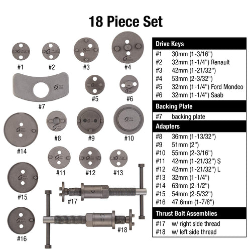 18-Piece Disc Brake Caliper Tool Set and Wind Back Kit R859