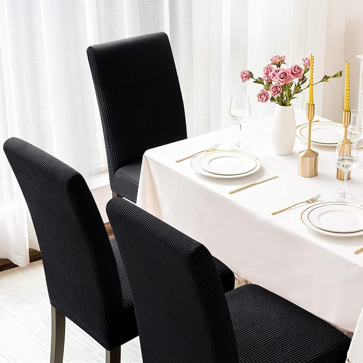 Black 6 Pack Dining Chair Covers C80228