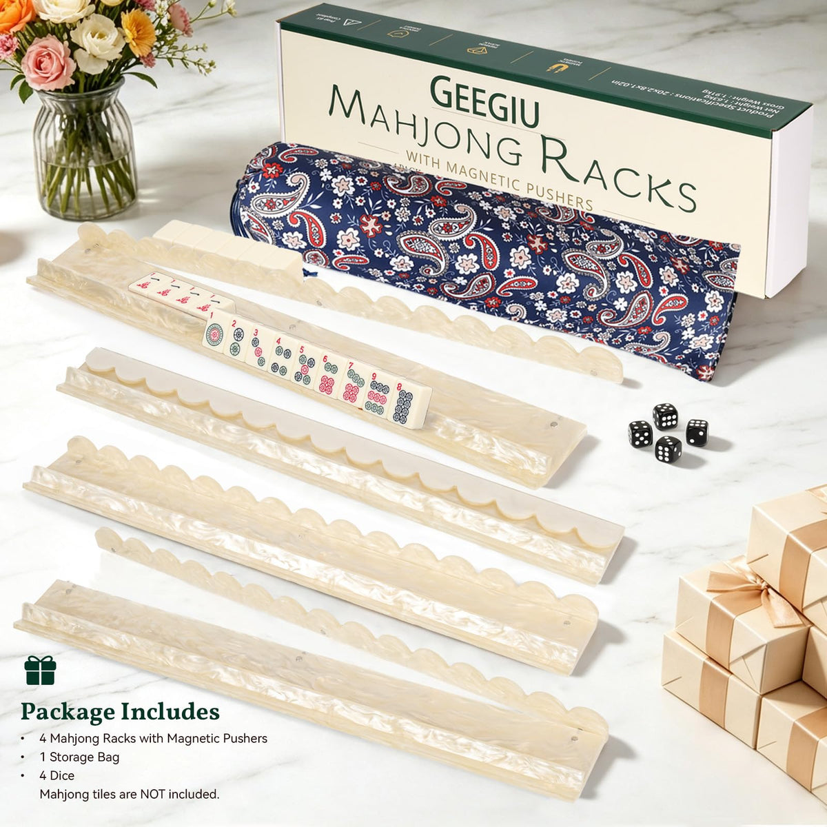 20 Inch Acrylic Mahjong Racks with Magnetic Pushers Set of 4 Y3895